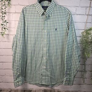 RALPH LAUREN NON IRON LONG SLEEVE GREEN BLUE CHECKED PLAID BUTTON DOWN MENS XL